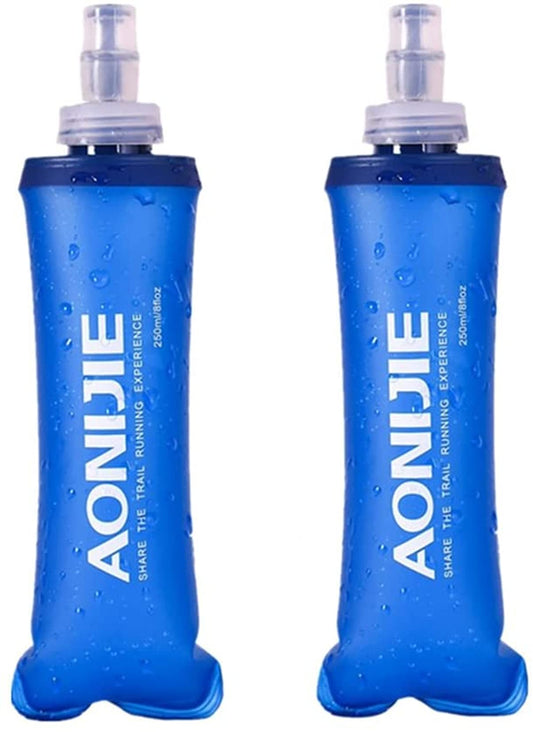 AONIJIE 2pcs Foldable 250mL/500mL TPU Outdoor Sport Water Hydration Bottle Soft Flask For Running Camping Hiking Bicycle (250ML-2pcs)