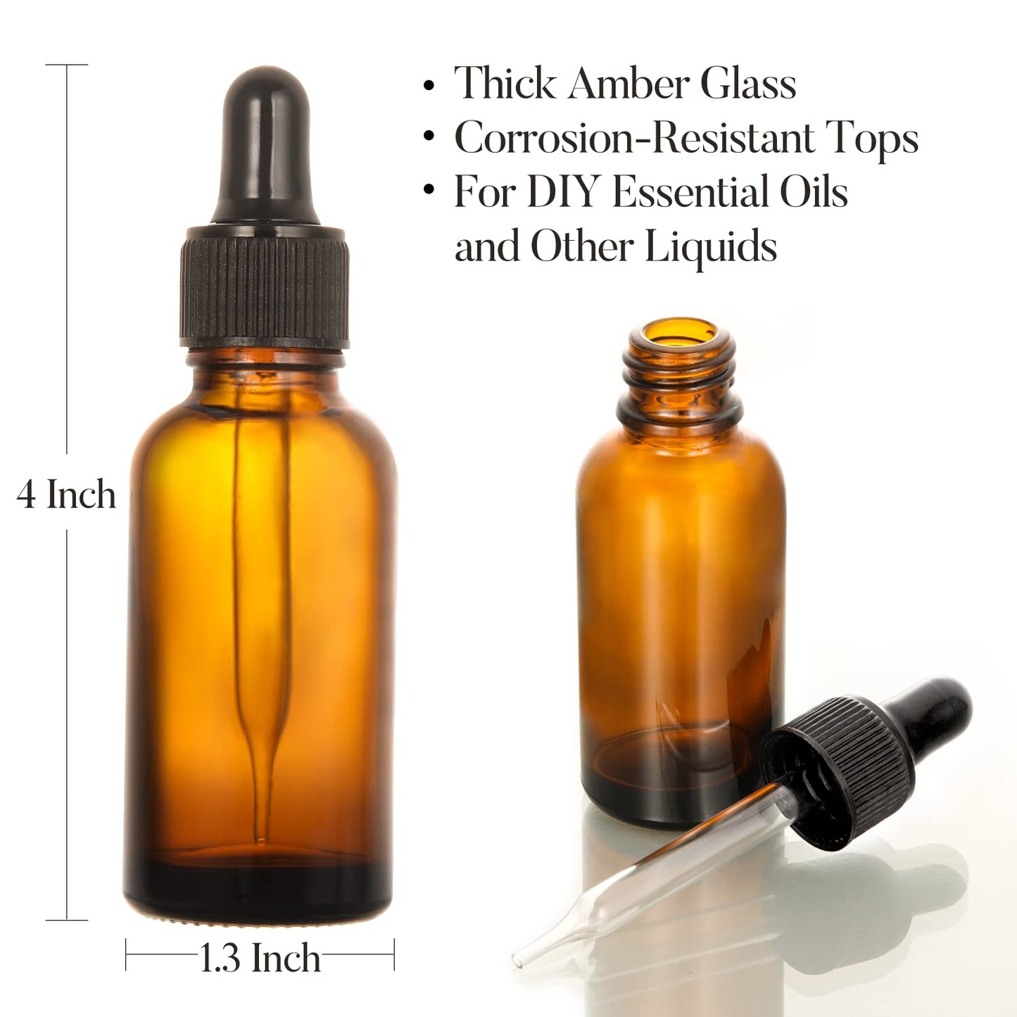 4 Pack, 1 oz Amber Glass Dropper Bottles Plus 2pcs Graduated Calibrated Glass Pipettes (1ml)- 30ml Dark Brown Tincture Bottles with Eye Droppers Beauty and Personal Care AOZITA