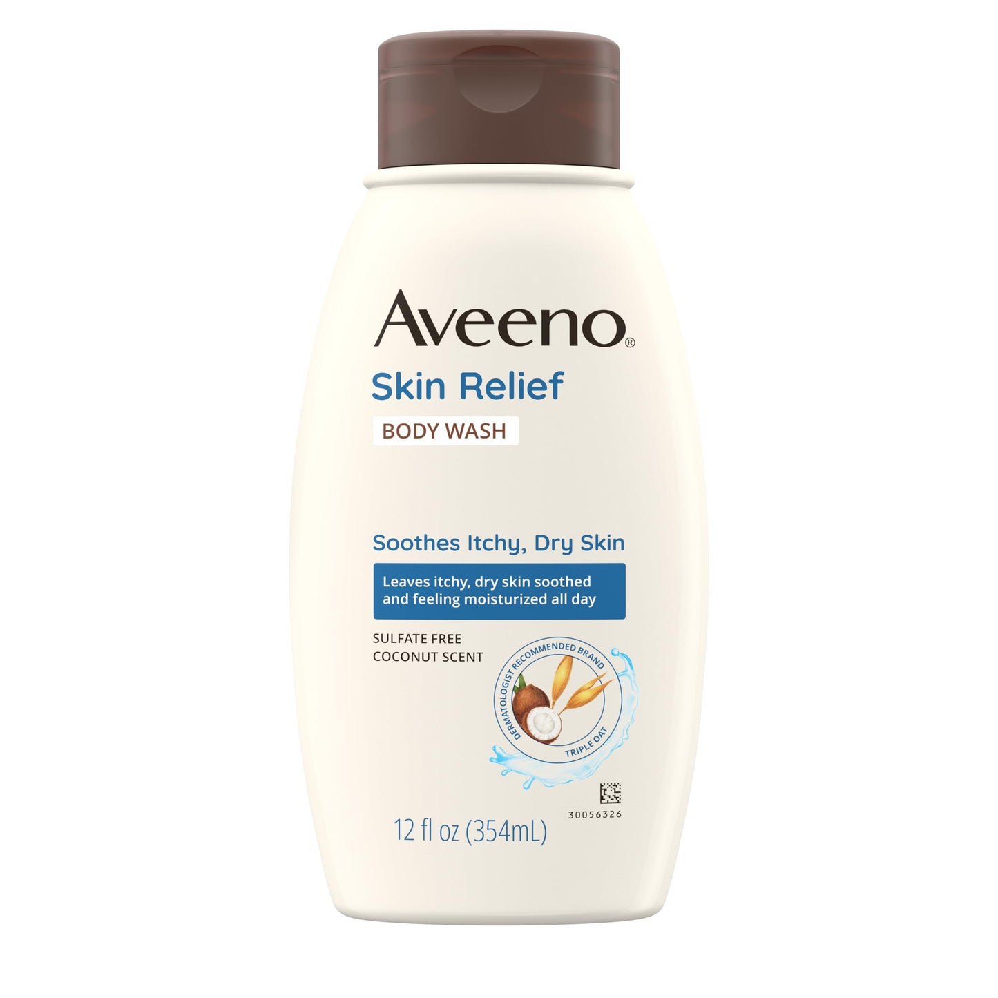 Aveeno Skin Relief Body Wash with Coconut Scent & Soothing Oat, Gentle Soap-Free Body Cleanser for Itchy, Dry & Sensitive Skin, Dye-Free