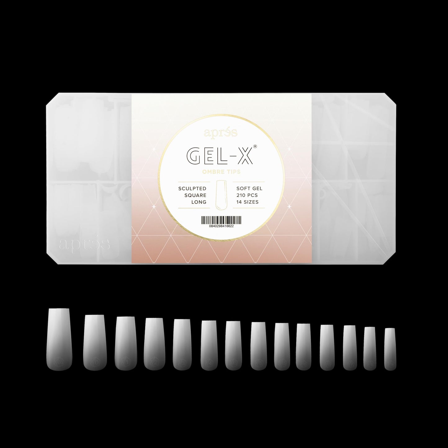 Apres Ombre Gel-X® Box of Nail Tips, 14 Sizes 00-9, Premium Quality (Sculpted Square Long, 210 Count) Beauty & Personal Care APRÉS