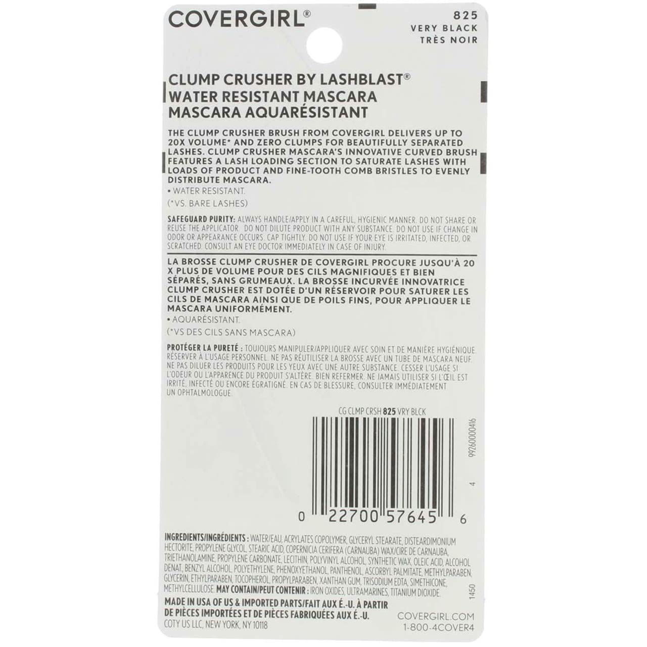CoverGirl LashBlast Clump Crusher Mascara, Water Resistant, Very Black 825 - Pack of 3