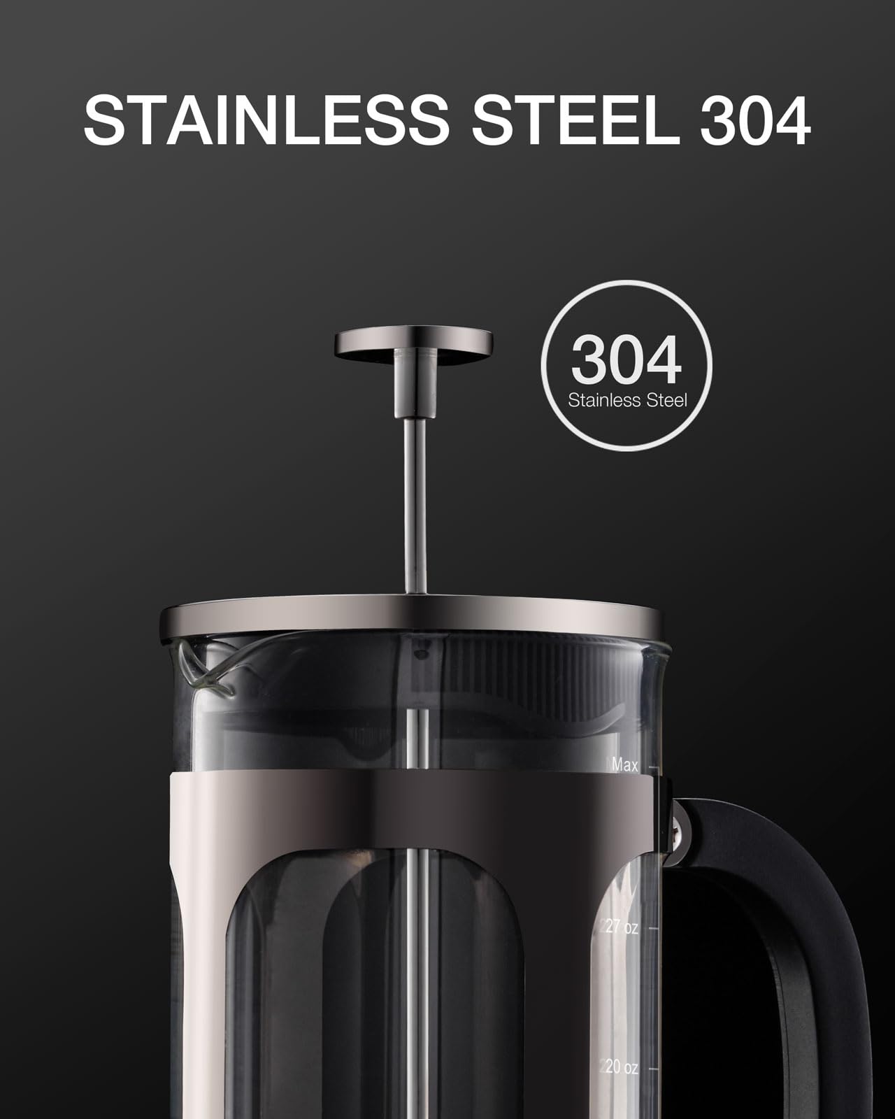 BAYKA 34oz French Press Coffee Maker – Borosilicate Glass & Stainless Steel, Large Portable Cold Brew Cafetera for Kitchen & Travel, Dark Pewter