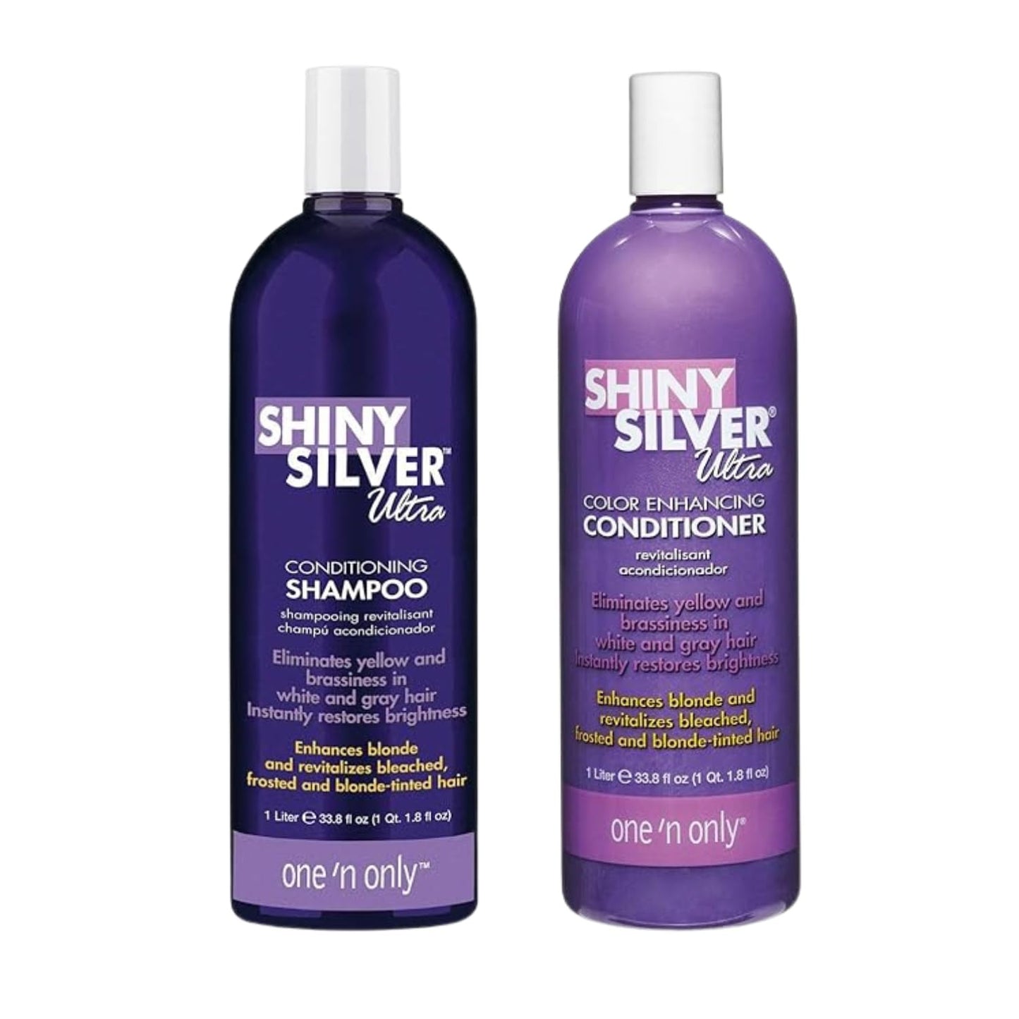 One 'n Only Shiny Silver Purple Shampoo & Hair Conditioner Set - Argan Oil Toning Hair Kit for Blonde, Gray, White & Highlighted Hair - Moisturizes