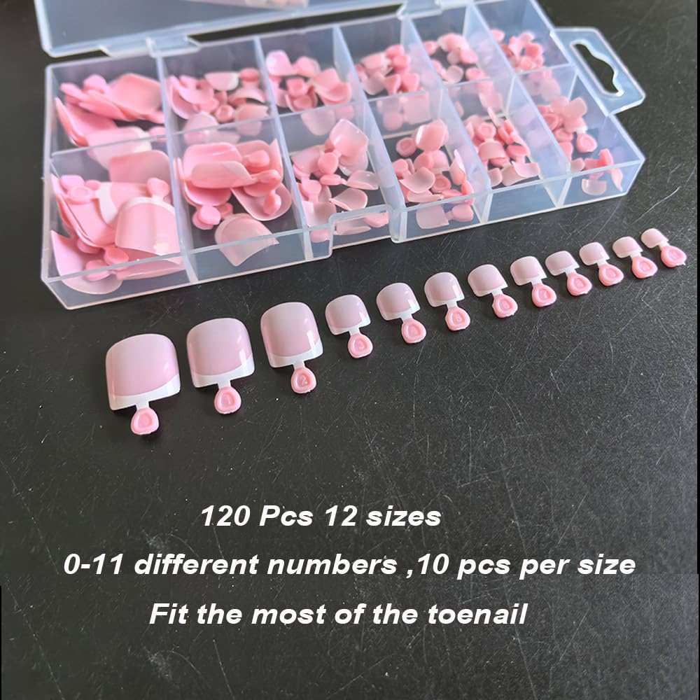 SWRITATSK Toe Nail Press Ons Toe Nails,Square,French Toe Nail Tips Press On Toenails For Women,120Pcs Press On Toe Nails,12 Size French Pink Wearable Beauty and Personal Care SWRITATSK