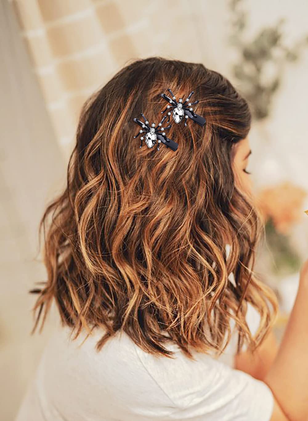 Halloween Spider Hair Clips Sparkle Crystal Spider Hairpins Rhinestone Long Alligator Clips for Women Girls Halloween Party Hair Accessory