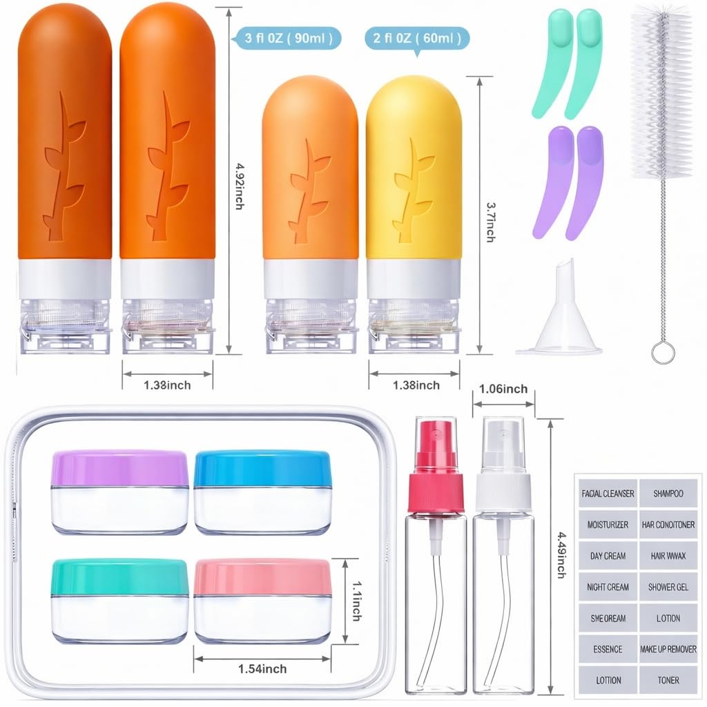 18 Pack Travel Bottles for Toiletries, TSA Approved Travel Size Toiletries, Travel Essentials Leakproof & Refillable Travel Containers for Toiletries Beauty and Personal Care Tocelffe