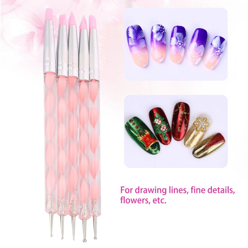 Dual-ended Carving Sculptur Pen Set, Silicone Head Dotting Pen Manicure Nail Art Tool 5pcs Beauty & Personal Care Semme