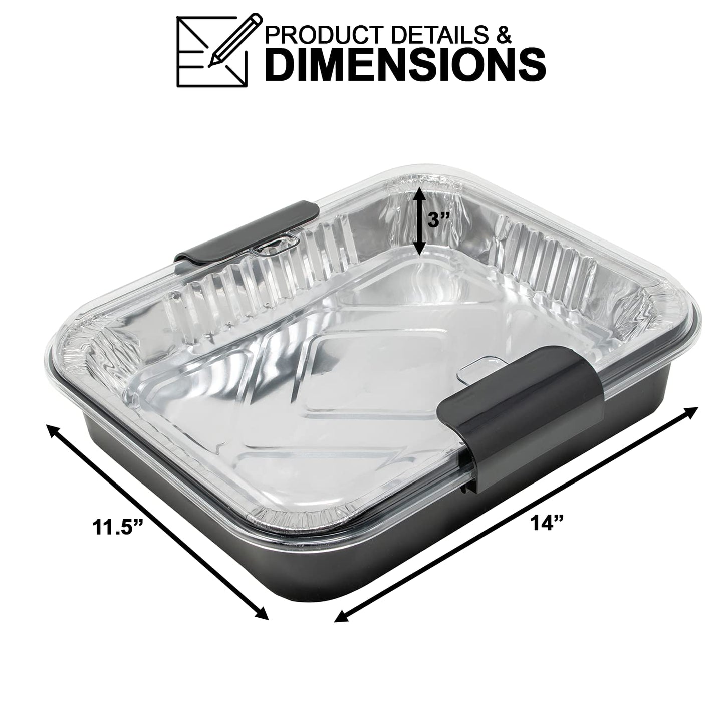 Aluminum Foil Carrier Casserole Dish Food Pans Lid Serving with 2 Foil Pans Exultimate (Black)