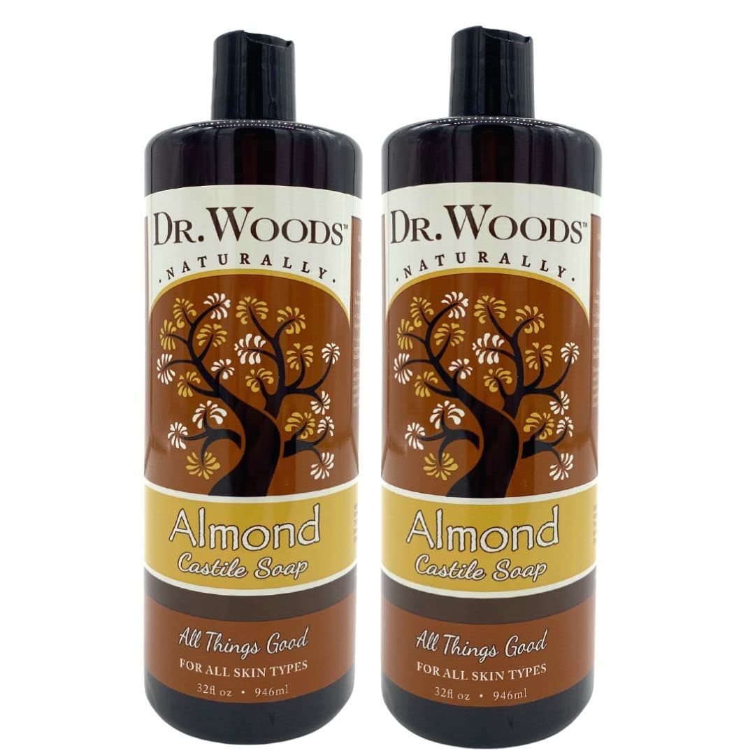 Dr. Woods Pure Almond Oil Liquid Castile Soap - Natural Cleansing for Face, Hands, and Body, for Men and Women - 32 Fl Oz, Pack of 2