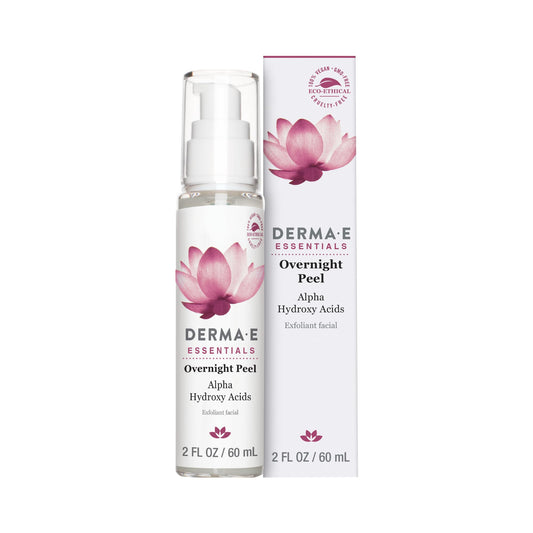 DERMA E Essentials Overnight Peel - Vegan, Gluten-Free Nourishing Facial Exfoliant with Alpha Hydroxy Acid and Lactic Acid, 2 fl oz