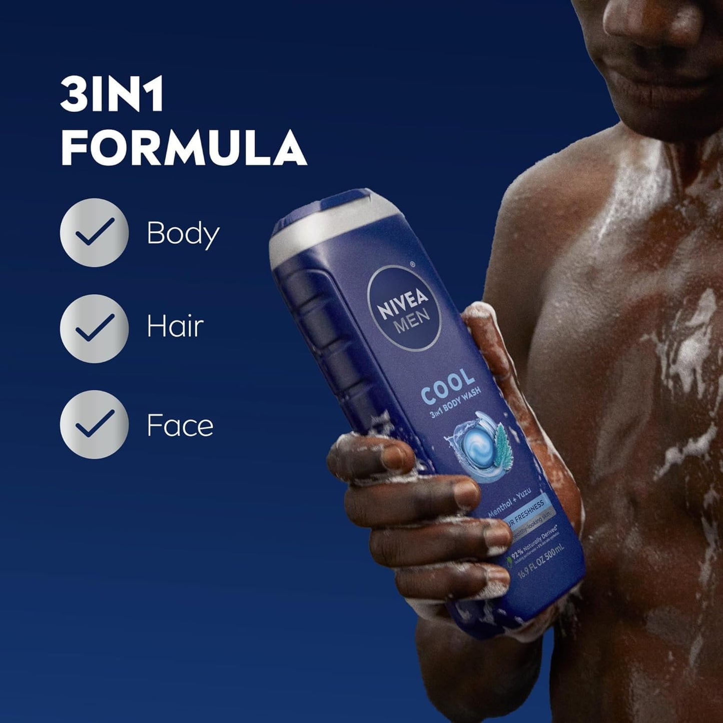 NIVEA FOR MEN Body Wash Cool 16.90 oz (Pack of 8)