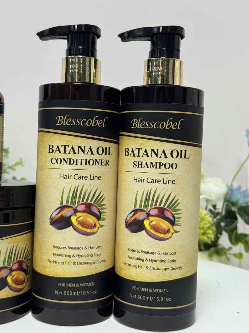 Blesscobel Batana Hair Care Set - Shampoo, Conditioner, Hair Oil & Hair Mask - Moisturizing & Repair for Dry Damaged Hair - For Men & Women