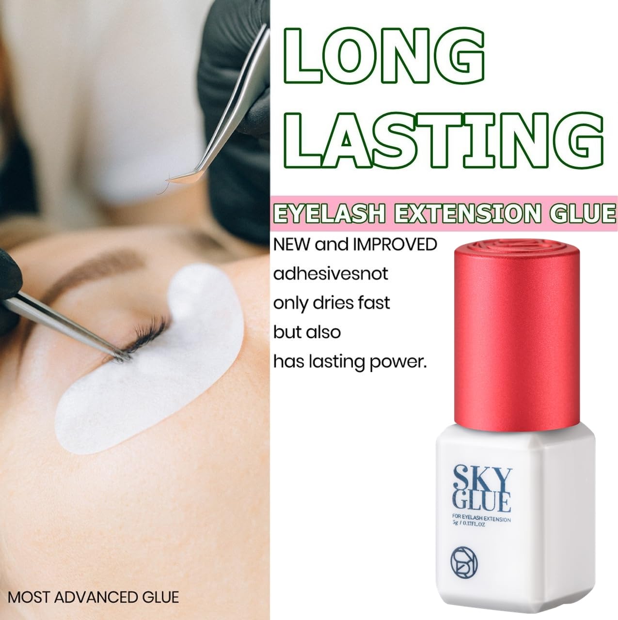 2 Bottles Sky Glue S+ for Eyelash Extension 5ml - Powerful Strong Professional Black Bonding Adhesive for Lash Extensions / 1-2s Fast Drying / 6-8