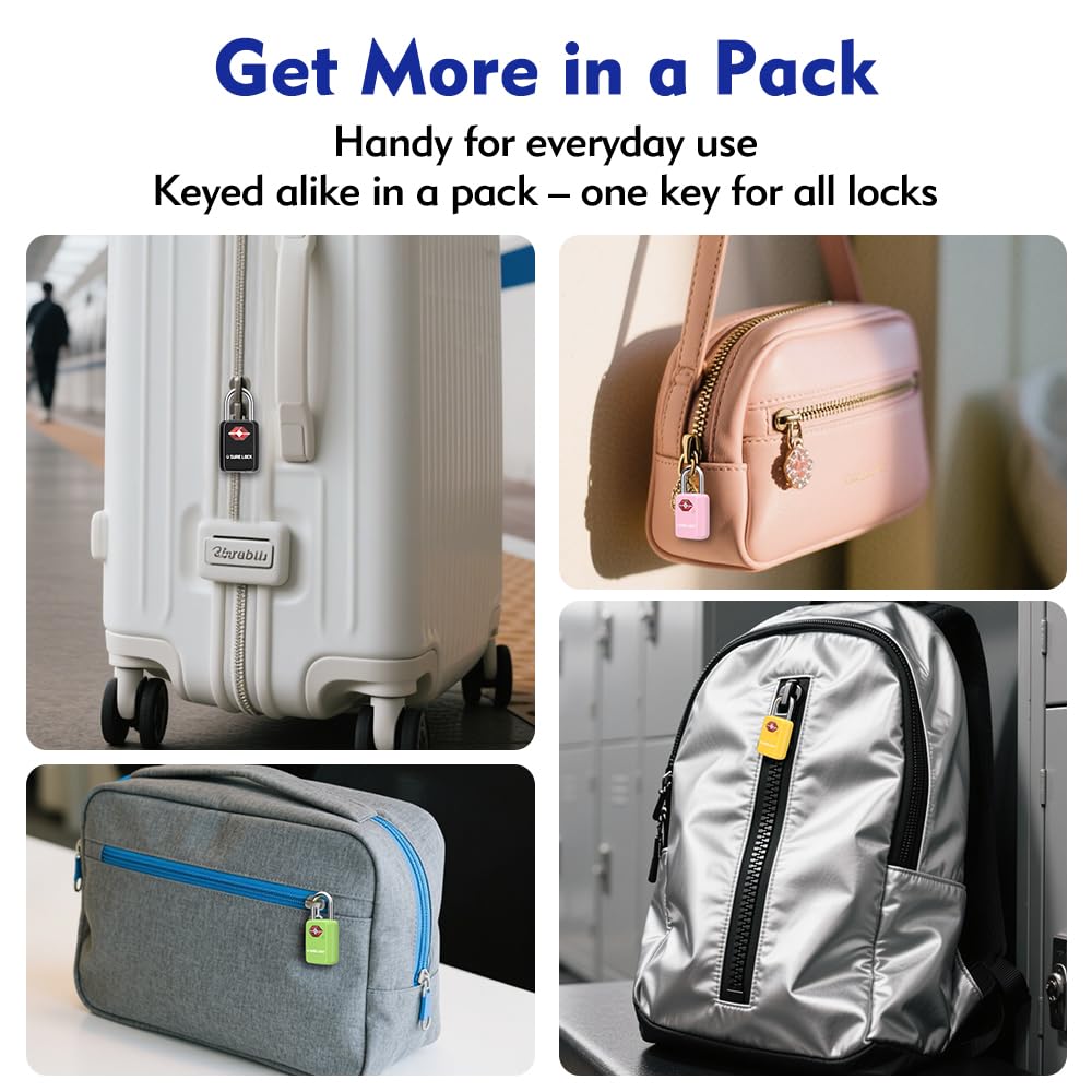 SURE LOCK TSA Approved Luggage Locks – Keyed Alike 2 Pack, Compact Zinc Alloy Travel Padlocks with Steel Shackle for Suitcase & Gym Locker
