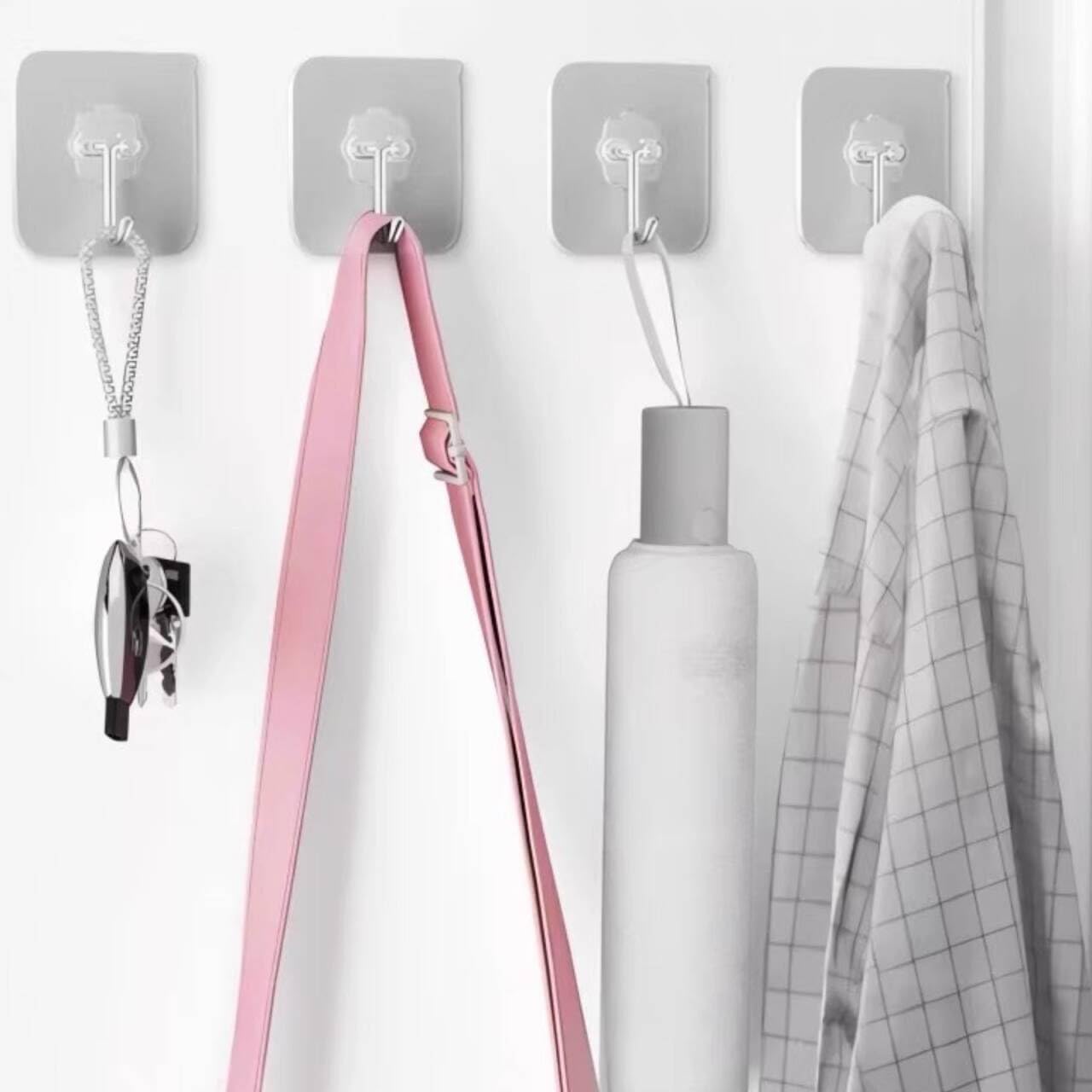 DDMY 24-Pack Transparent Adhesive Wall Hooks, 33lb Max, Reusable Waterproof Hooks for Kitchen, Bathroom, Curtains & Towels
