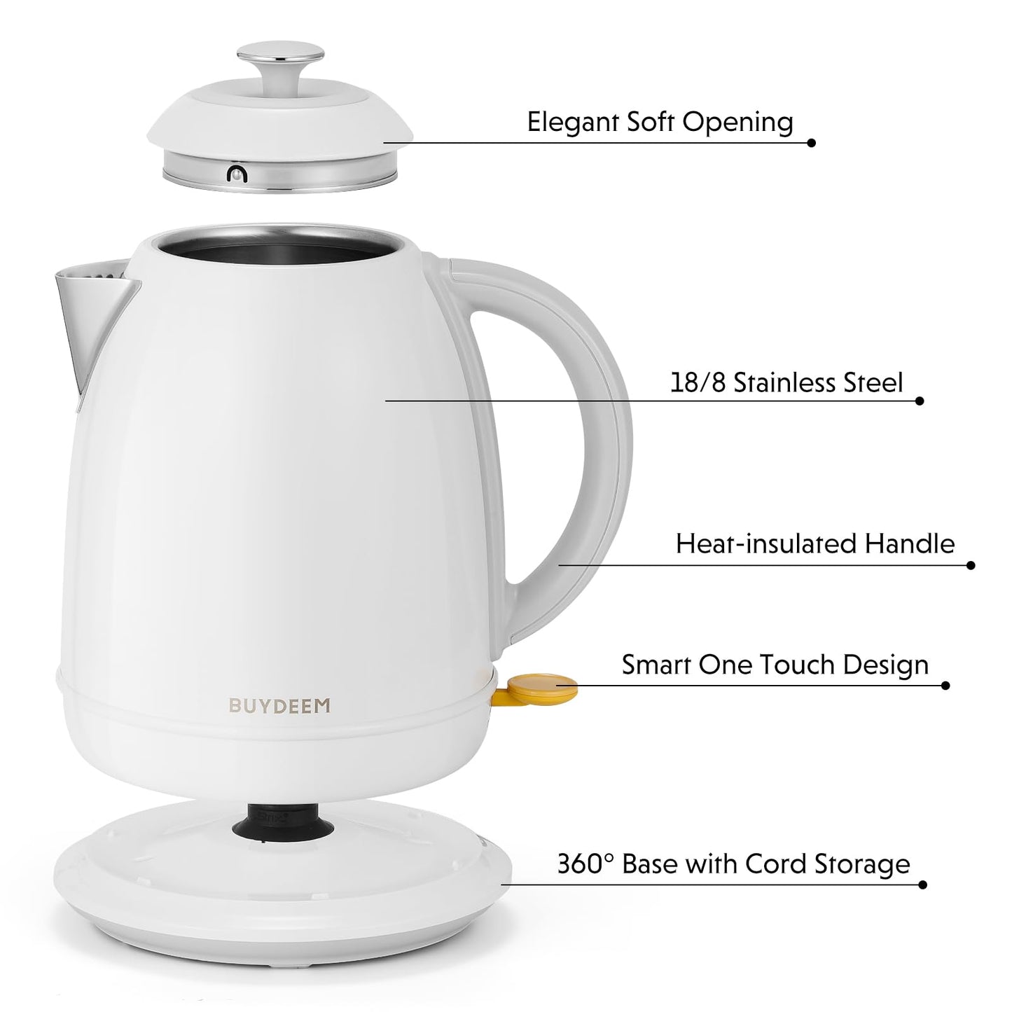BUYDEEM K640 Stainless Steel Electric Tea Kettle with Auto Shut-Off and Boil Dry Protection, 1.7 Liter Cordless Hot Water Boiler with Swivel Base…