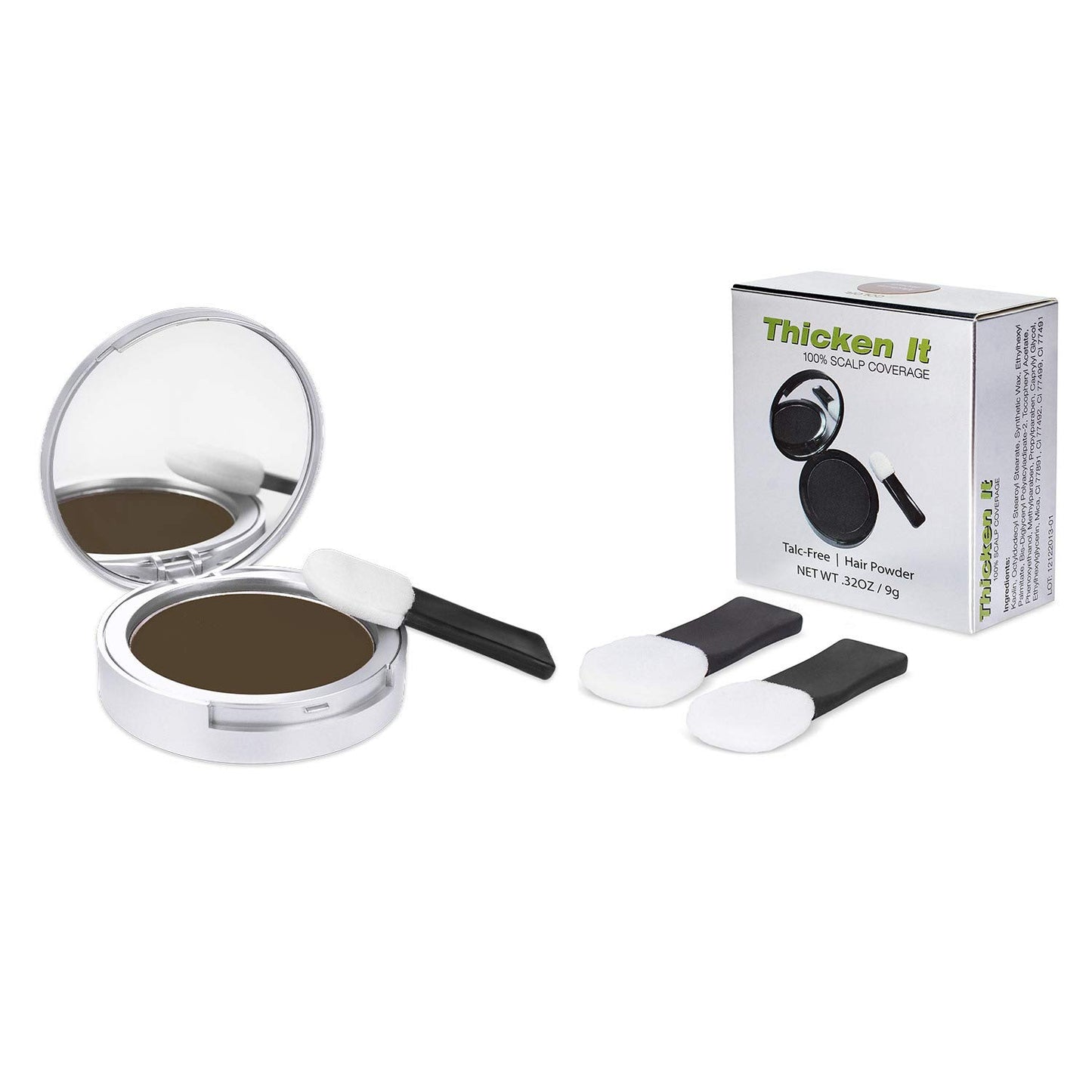 Thicken It 100% Scalp Coverage Hair Powder - DARK BROWN - Talc-Free .32 oz. Water Resistant Hair Loss Concealer. Naturally Thicker Than Hair Fibers