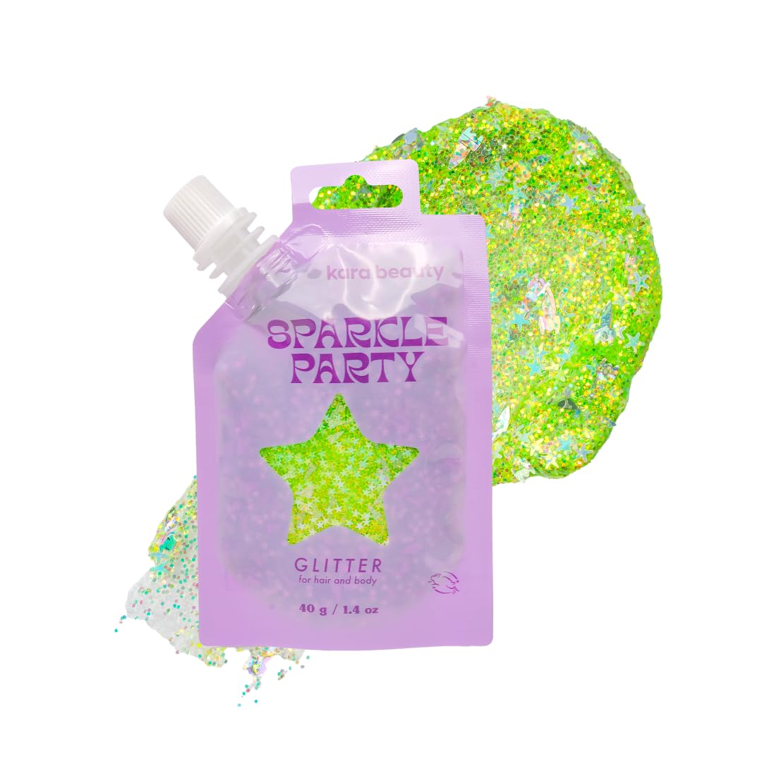 KARA BEAUTY Sparkle Party Glitter Gel for Hair & Body - Green Rockets - Body Glitter with Aloe Vera & Lavender Water - Fun Face Paint Makeup