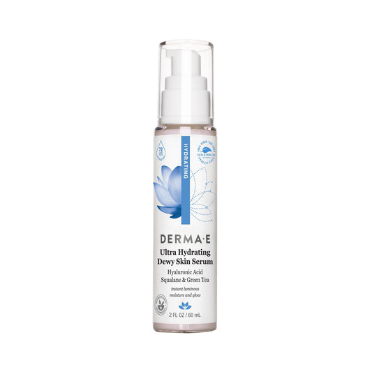 DERMA E Ultra Hydrating Dewy Skin Serum - Moisturizing Facial Treatment with Anti-Aging Squalane, Hyaluronic Acid and Ceramides to Smooth