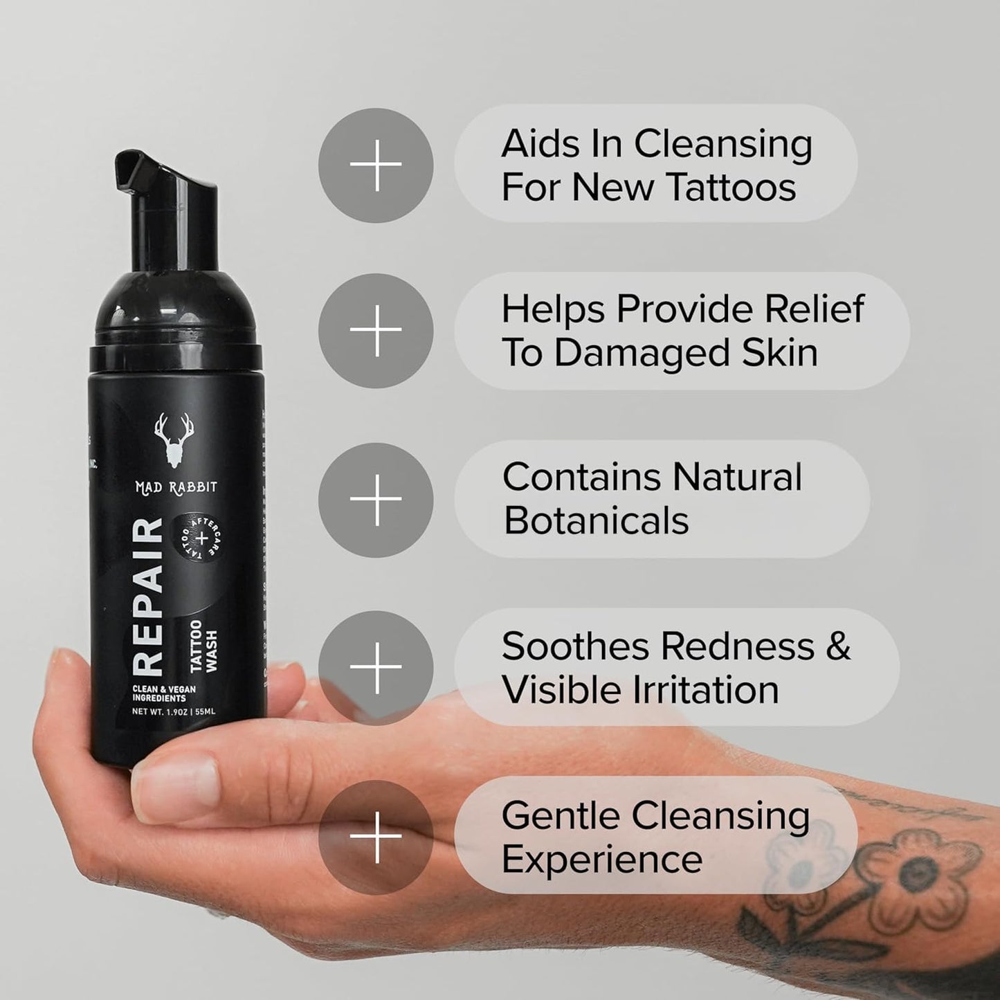 Mad Rabbit Tattoo Aftercare Soap - Tattoo Soap for New Tattoo - Fragrance Free Foam Wash - Unscented, Cleaner Made with Clean + Vegan Ingredients, 2oz Beauty and Personal Care Mad Rabbit
