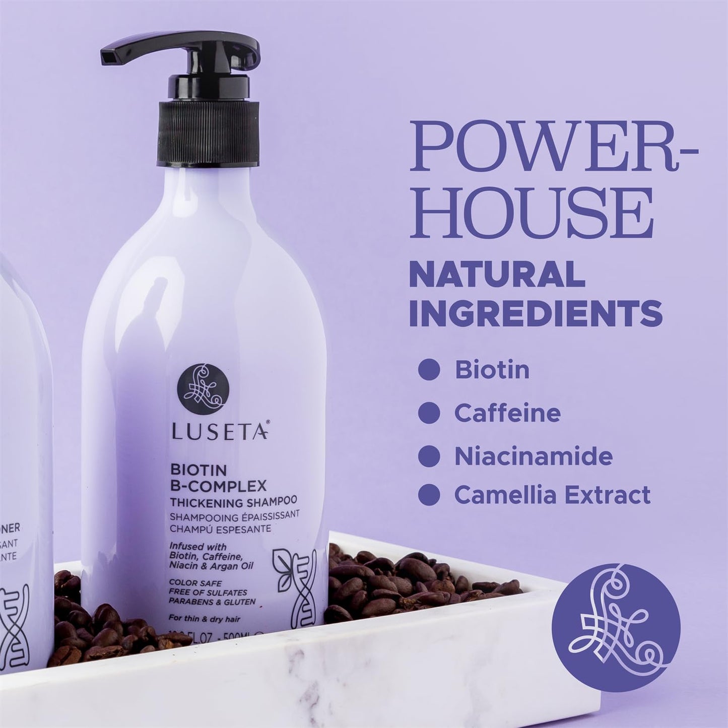 Luseta Biotin B-Complex Thickening Shampoo for Hair Growth and Strengthener - Hair Loss Treatment for Thinning Hair With Biotin Caffein and Argan Oil