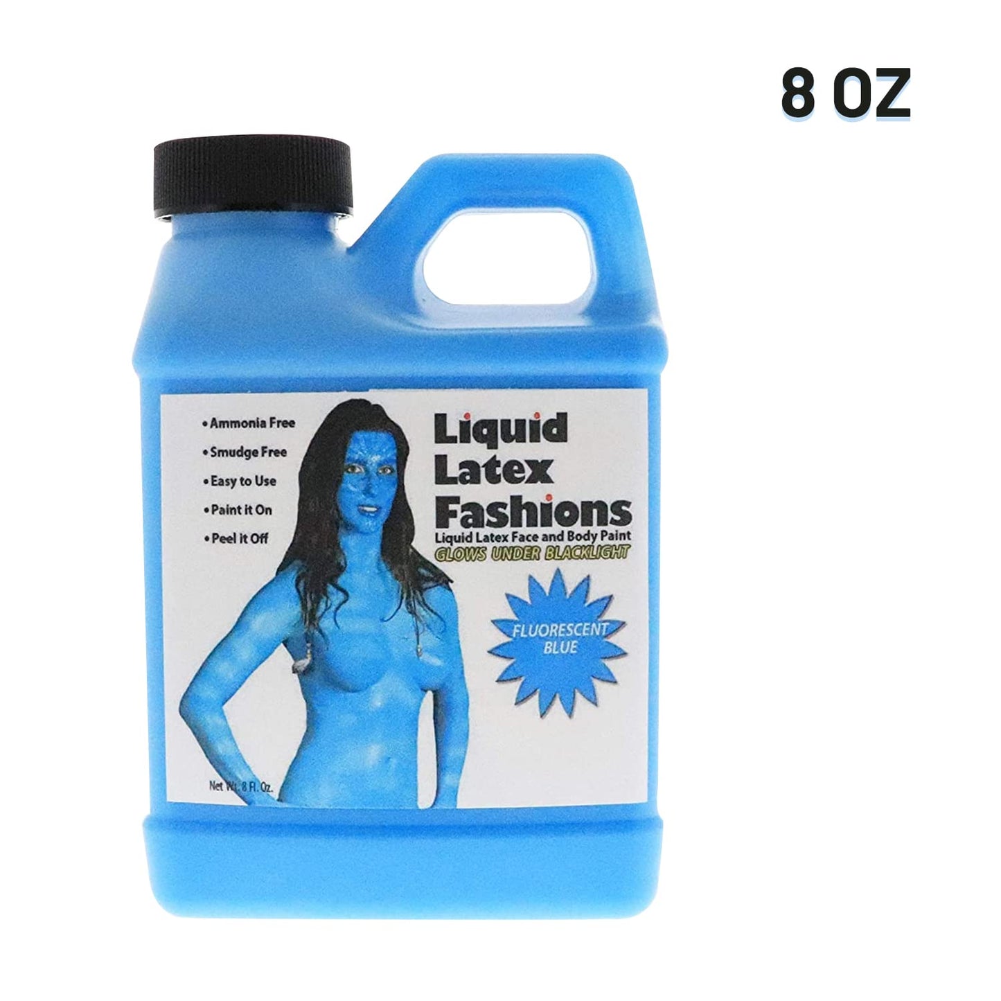 Fluorescent Blue 8 Oz - Liquid Latex Face and Body Paint, Black Light UV Reactive GLOW, Ideal for Cosplay, Costumes, Concerts, Halloween and Theater