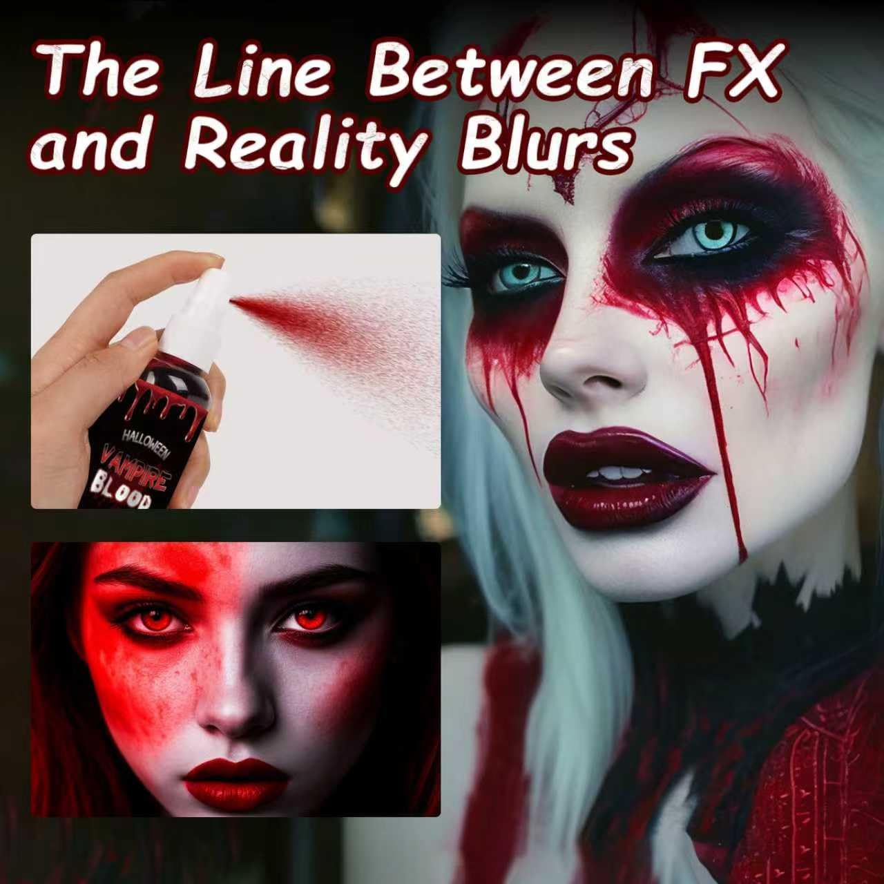 Halloween Fake Blood Spray, Blood Splatter Fake Blood Washable, Fake Blood for Clothes and Zombie Monster Vampire Clown, Cosplay Party Makeup