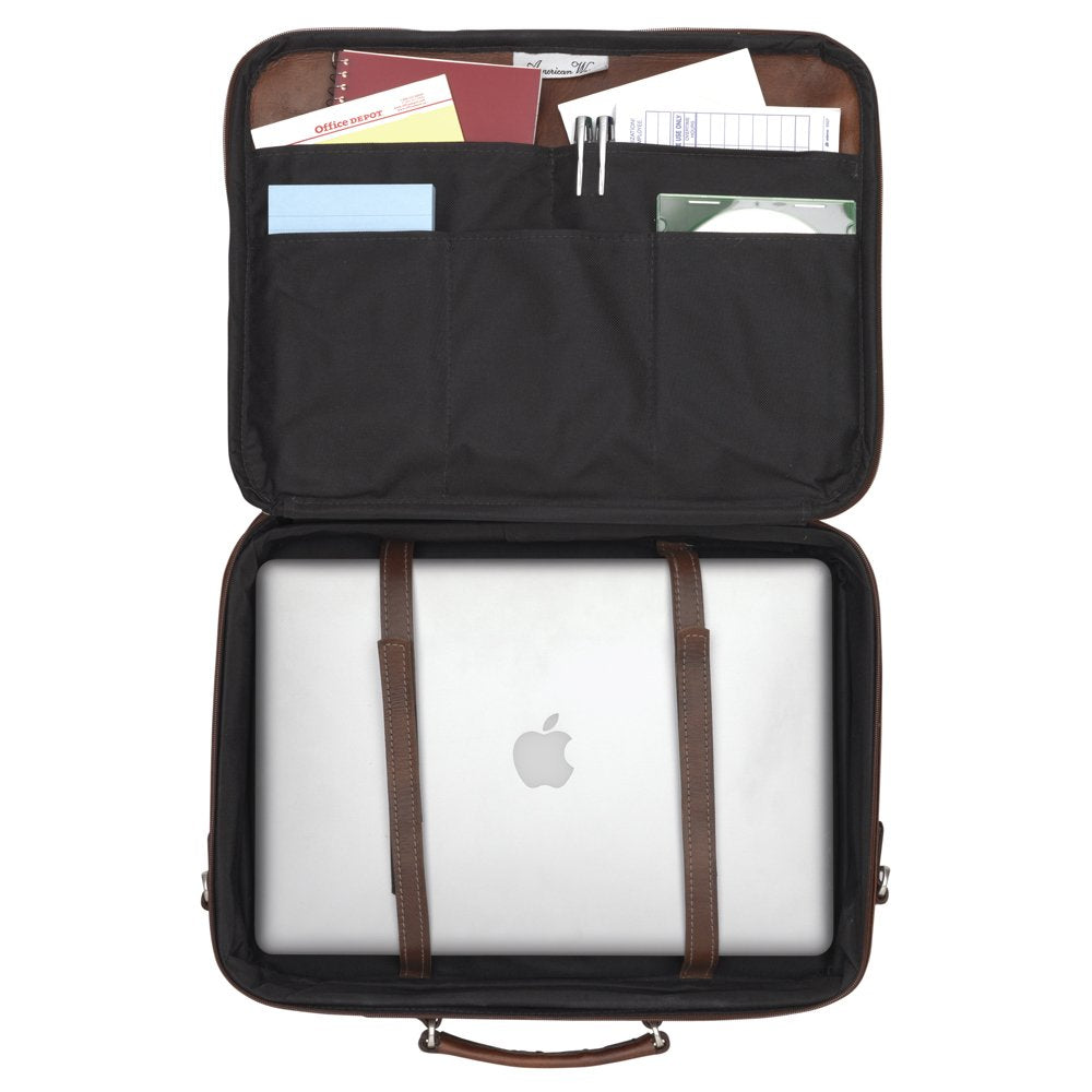 American West Hand Tooled Handcrafted 100% Genuine Leather Laptop Briefcase for Men and Women | Classic Travel Collection | Western (Medium Brown)