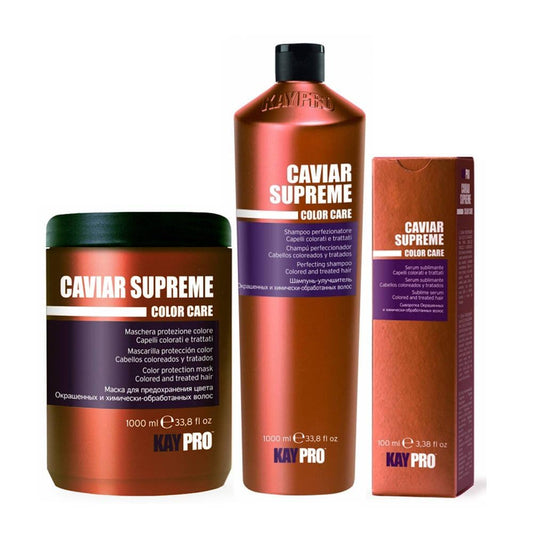 KAYPRO Caviar Supreme Big Set for Colored & Treated Hair - Italian (Shampoo 1000ml, Mask 1000ml & Serum 100ml for Color Protection, Hydration & Shine)