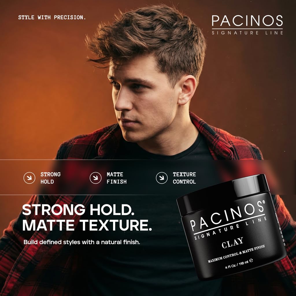 Pacinos Signature Line Clay Hair Paste - Long Lasting Styling Wax with Firm Hold for All Hair Styles 4 Oz