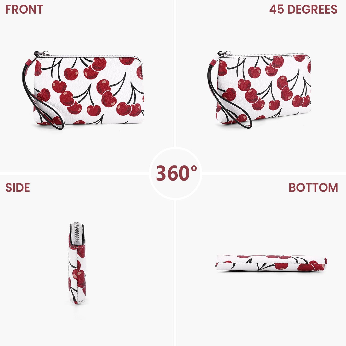 CATSEA Small Wristlet Purse Cherry Wristlet Wallet For Women Trendy Pu Leather Clutch Designer Evening Purse