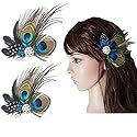 Comidox Hair Clip, Cute Peacock Feather with Rhinestones, Charming Peacock Headpiece Feather Hair Accessories for Women, Weddings, Parties, Halloween