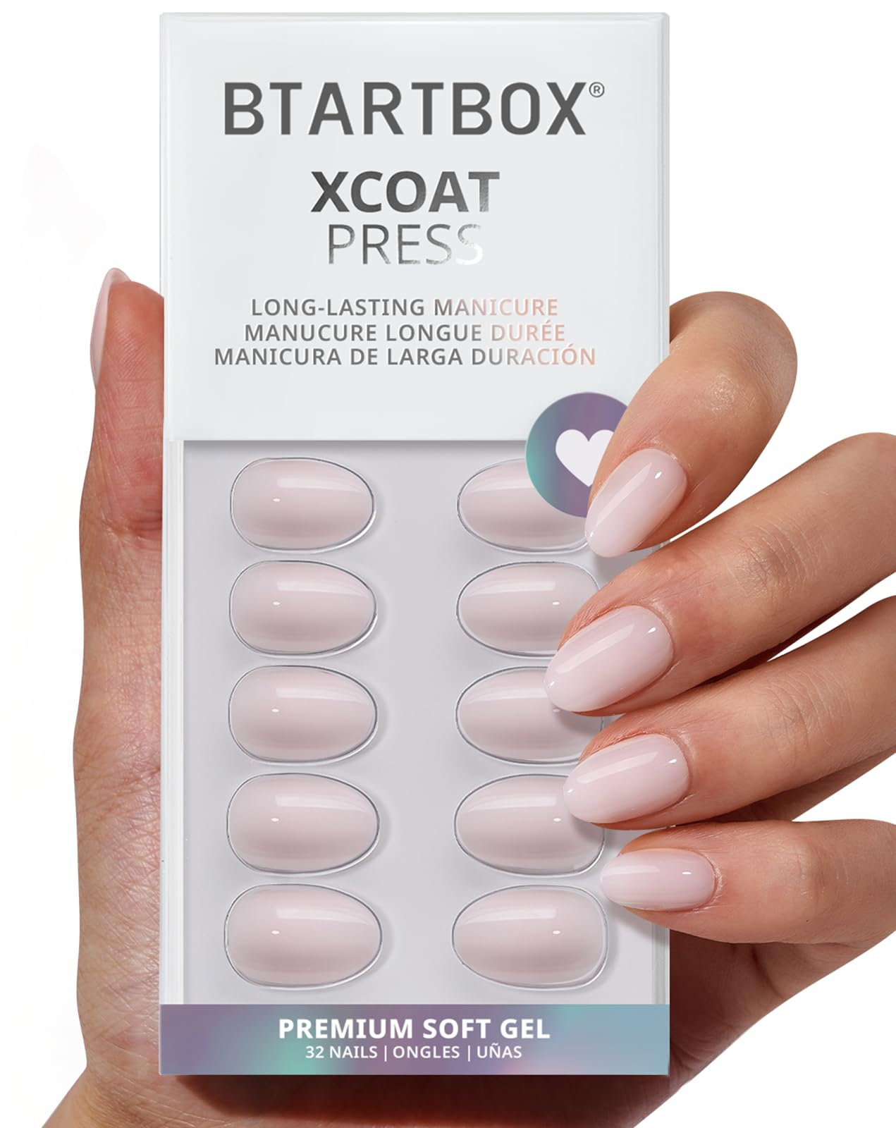 BTArtbox Press On Nails Almond - Power Calm, Lamp-Curable 4-Week Wear Nude Pink Extra Short Press On Nails with Glue and Adhesive Tabs, Easy-to-Apply Beauty and Personal Care BTArtbox