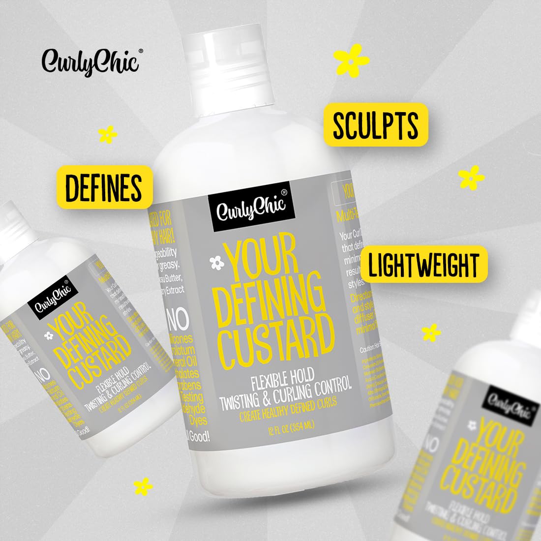 CurlyChic Your Defining Custard - Curl Defining & Moisturizing Styling Cream for Curly, Kinky, Coily, Wavy, & Frizzy Hair - Long-Lasting Hold