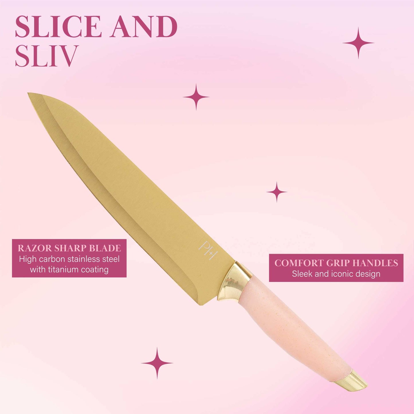 Paris Hilton Reversible Bamboo Cutting Board and Cutlery Set with Matching High Carbon Stainless Steel Knives, Blade Guards, Sleek Yet Comfortable…