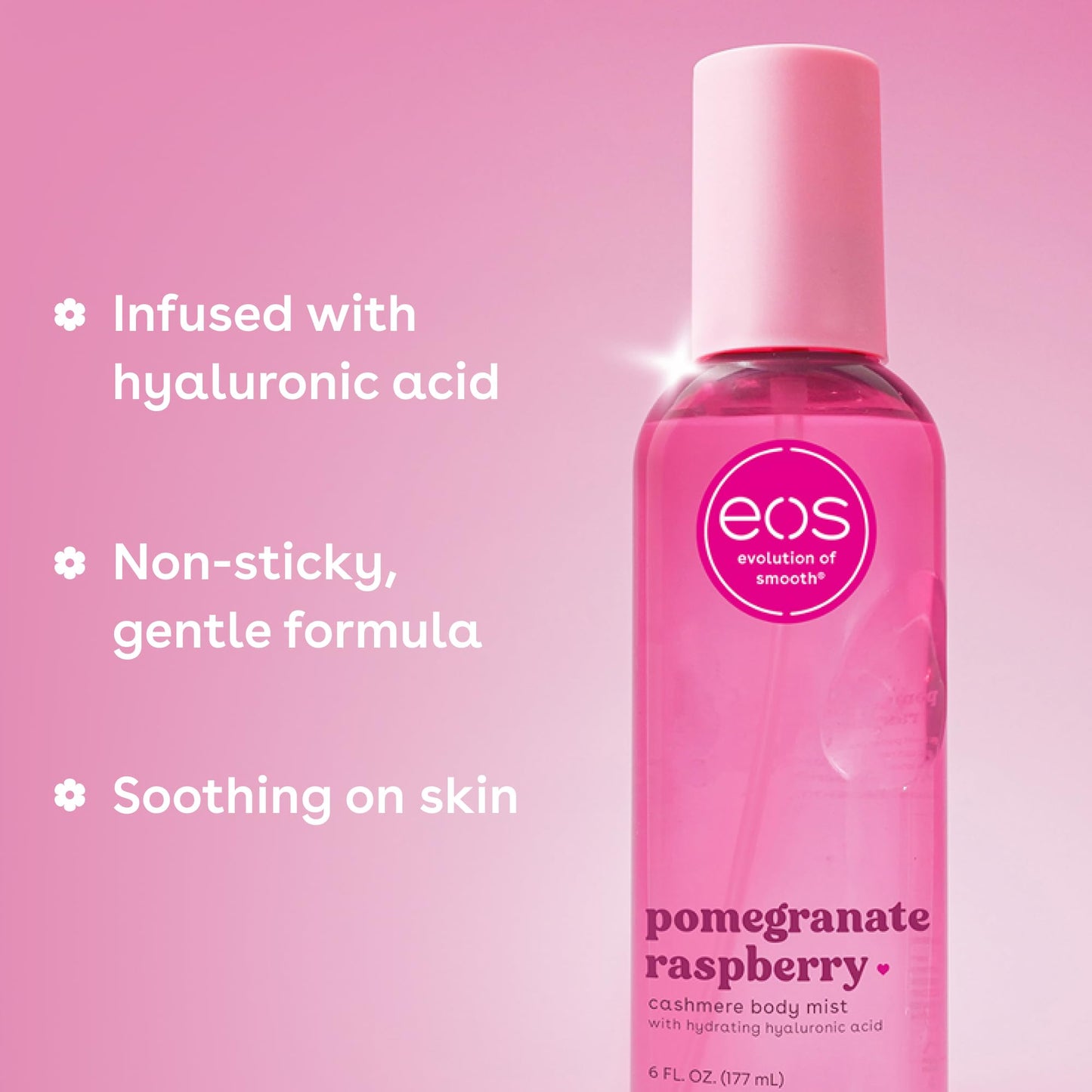 eos Cashmere Body Mist, Pomegranate Raspberry, body spray for women, hair mist, fruity, moisturizing, hyaluronic acid, glycerin, vegan, cruelty-free Beauty and Personal Care eos