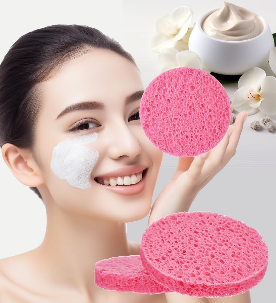 METUUTER 50 PCS Compressed Facial Sponges for Estheticians- 100% Natural Cellulose Face Sponge Professional Cosmetic Spa Sponges for Face Cleansing