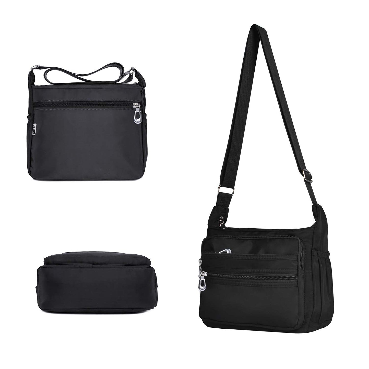NOTAG Crossbody Bag for Women Waterproof Shoulder Bag Messenger Handbags Casual Nylon Purse Handbag (Large, Black)