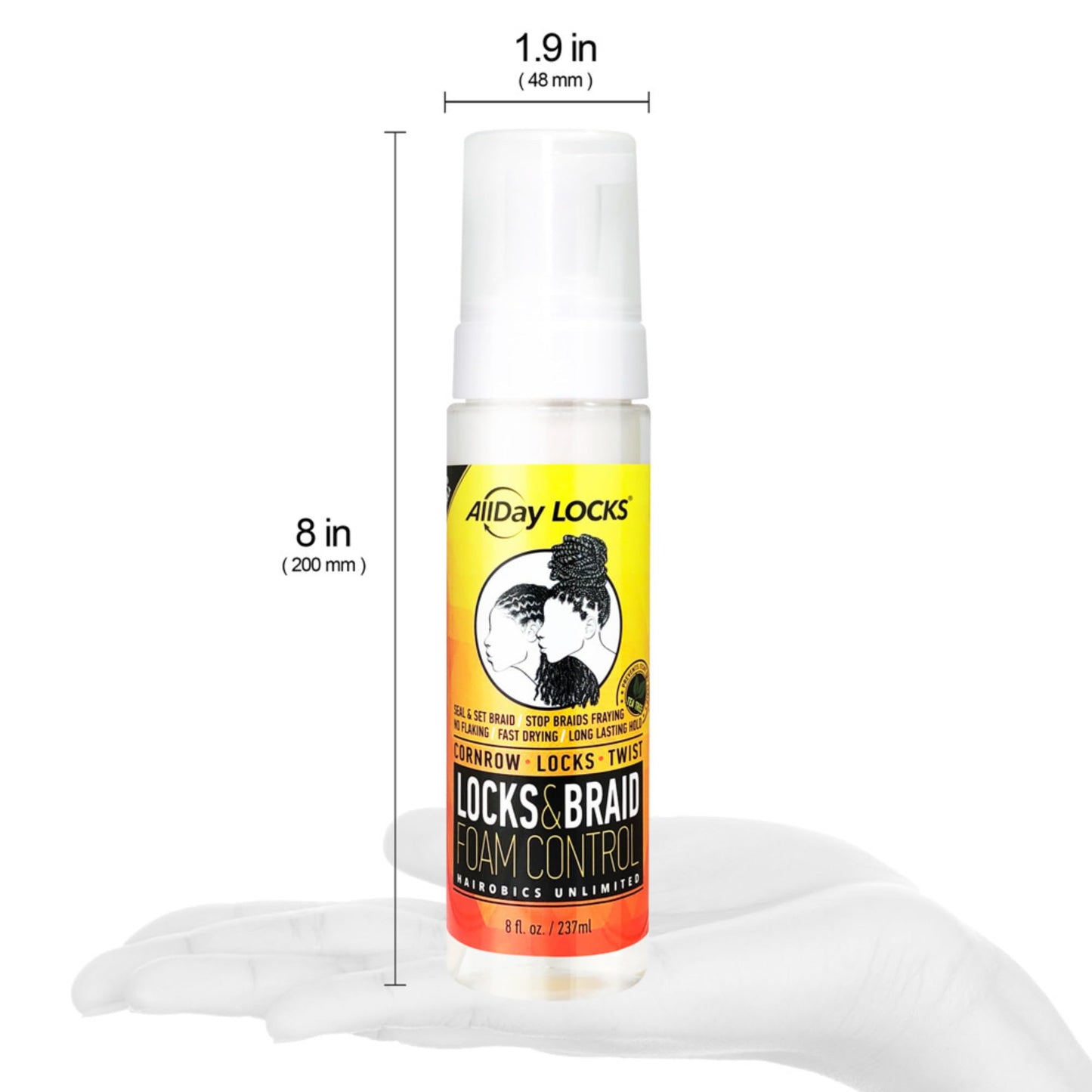 AllDay Locks Braid Foam (8 oz) | Long Lasting Mousse for Style & Shine | No Frizz or Fraying | Tea Tree, Lavender, Peppermint Oil | Moisturize & Seal