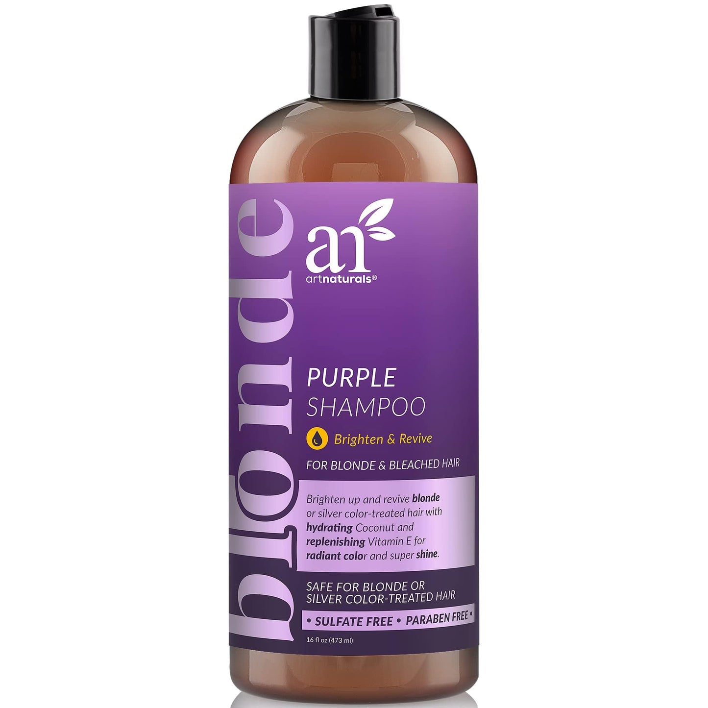 Artnaturals Purple Shampoo - (16 Fl Oz / 473ml) - Protects, Balances and Tones - Bleached, Color Treated, Silver, Brassy and Blonde Hair - Sulfate