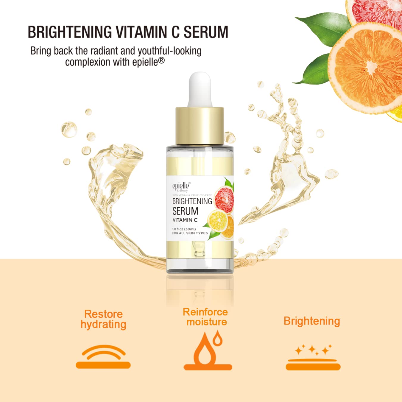 Epielle Vitamin C Serum with Collagen & Hyaluronic Acid, Restore Hydration & Reduce Dark Spots, Vegan & Cruelty-Free, Korean Skin Care, 1.0 fl oz