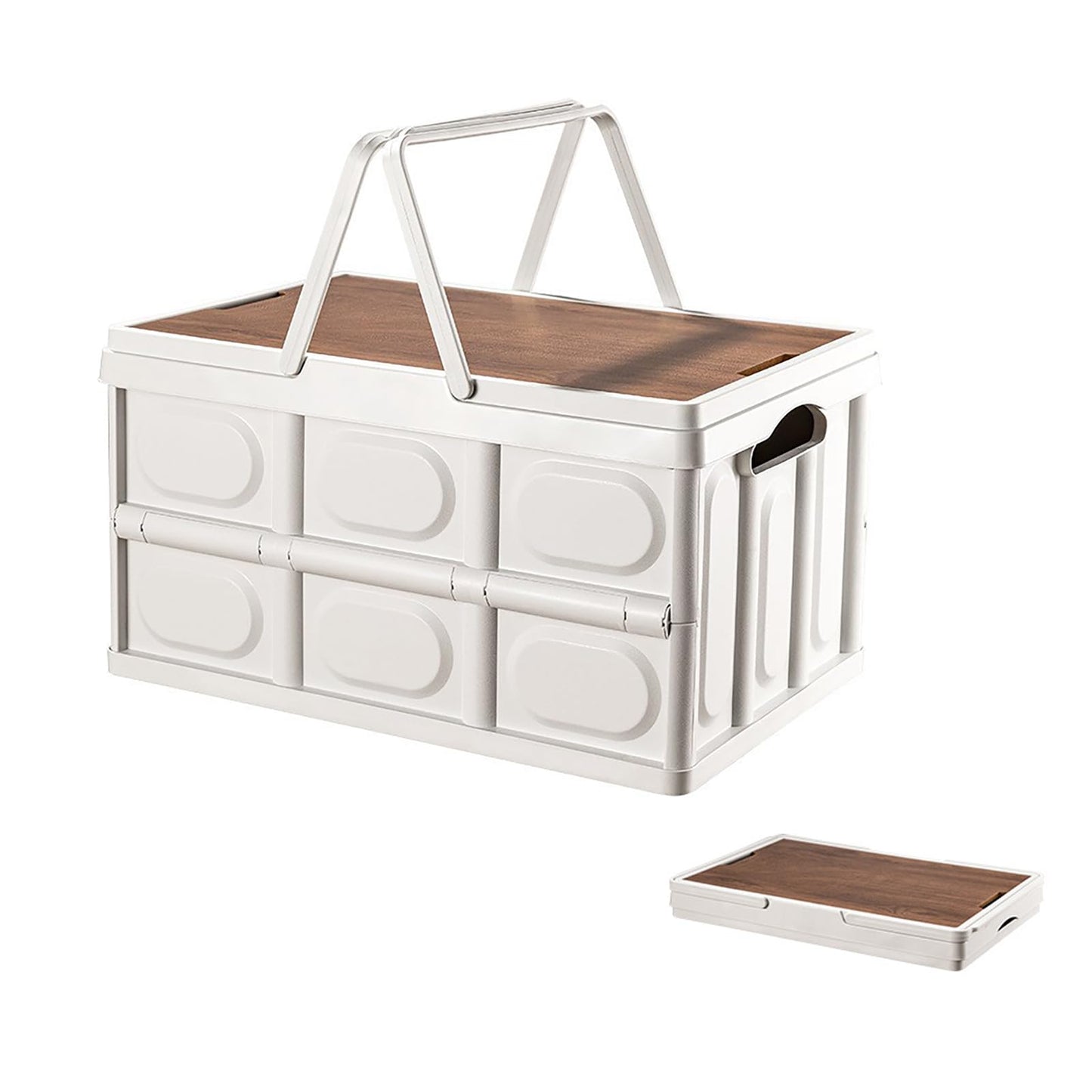 VPTMRP Collapsible Storage Bin with Handles and Wooden Lid, Large Capacity Stackable Utility Crates Holds 33lbs for Outdoor Home Storage Organizing…