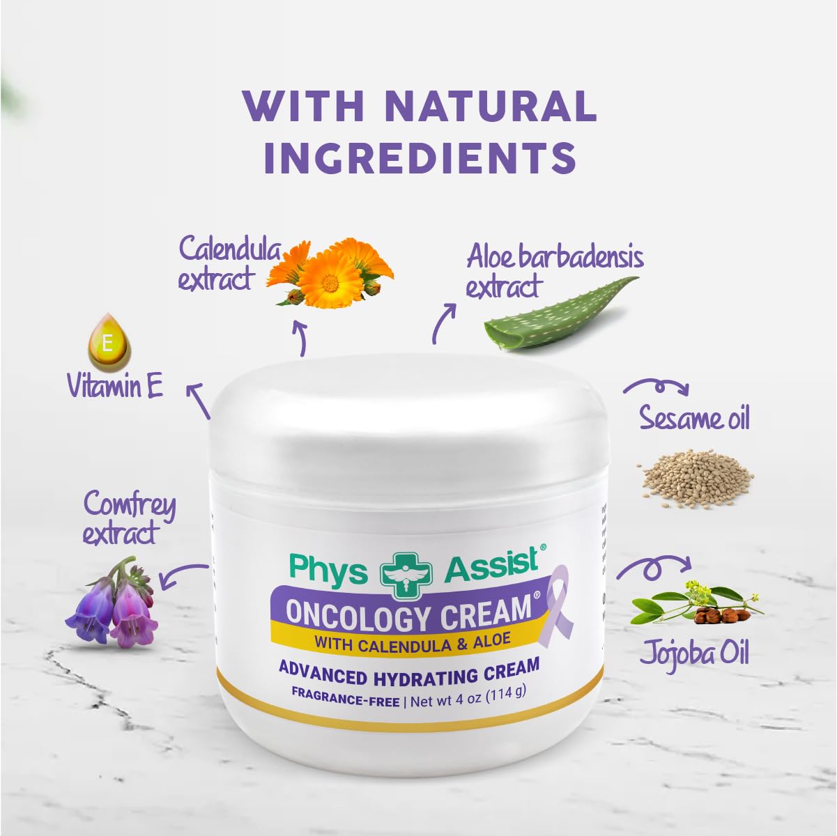 PhysAssist Oncology Cream with Calendula and Aloe for Face & Body - Advanced Hydrating Moisturizer for Dry, Sensitive & Stressed Skin - Aloe Vera