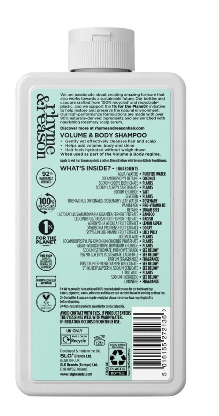 Rhyme & Reason 12 fl oz VOLUME & BODY Shampoo and Conditoner Set For Fine, Flat Hair