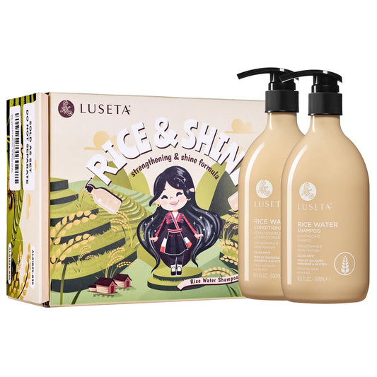 LUSETA Rice Water Shampoo and Conditioner Set for Hair Volume, Strengthening, Nourishing for Hair, Hydrating & Frizz Control, Revitalizes Shine