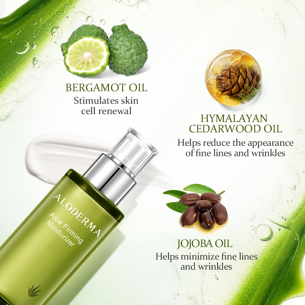 Aloderma Aloe Vera Firming Facial Moisturizer with 72% Organic Ingredients - Nourishing & Replenishing - Natural Face Lotion for Aging Skin - Smooths