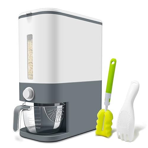 Lenwi 22-25 Lbs Rice Dispenser, Large Cereal Dry Food Storage Containers with Measuring Cup,BPA-Free Household for Kitchen Pantry Organization-Grey