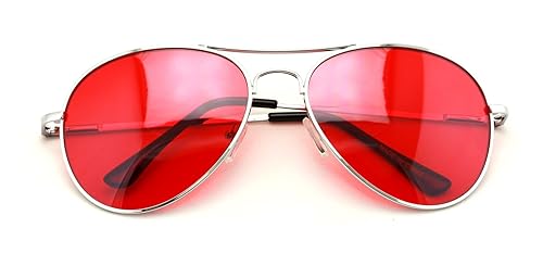 VW Eyewear - Colorful Silver Metal Aviator With Color Lens Sunglasses (Red lens)