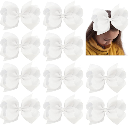10 PCS Large 8" White Hair Bow Clips Grosgrain Ribbon Solid Color Hair Bow With Alligator Clips Hair Accessories for Teen Toddler Little Girls