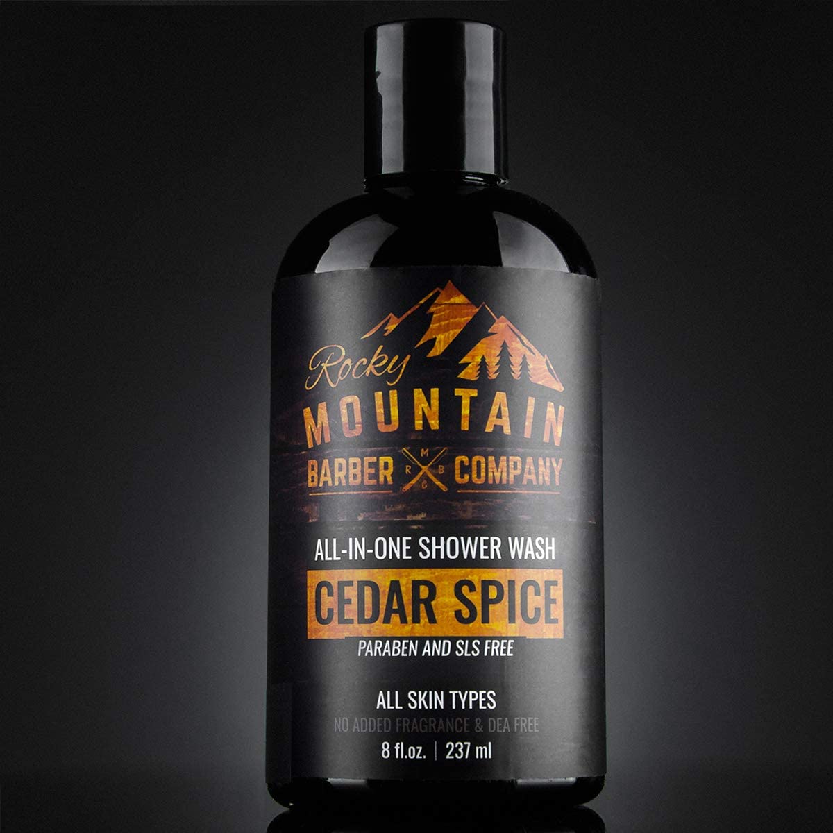 Rocky Mountain Barber Company Cedar Spice All-In-One Body Wash - Shampoo, Body Wash, Conditioner, Face Wash & Beard Wash with Essential Oils - 8 oz